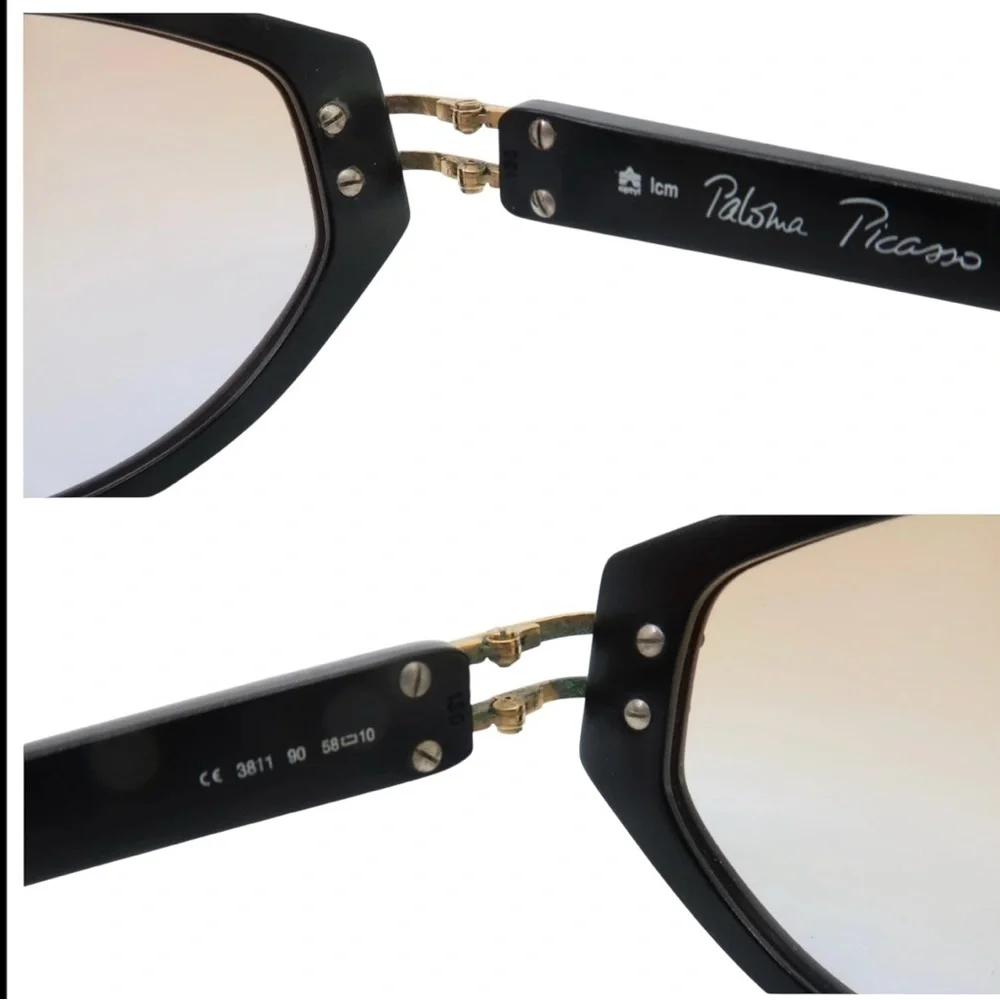 Paloma Picasso Killer Vintage Sunglasses Jet Black with Gold Hardware, Germany
